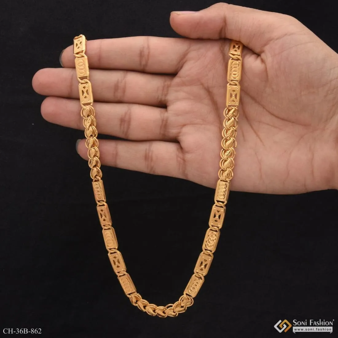 1 Gram Gold Forming Nawabi Kohli Sophisticated Design Chain For Men - Style B862