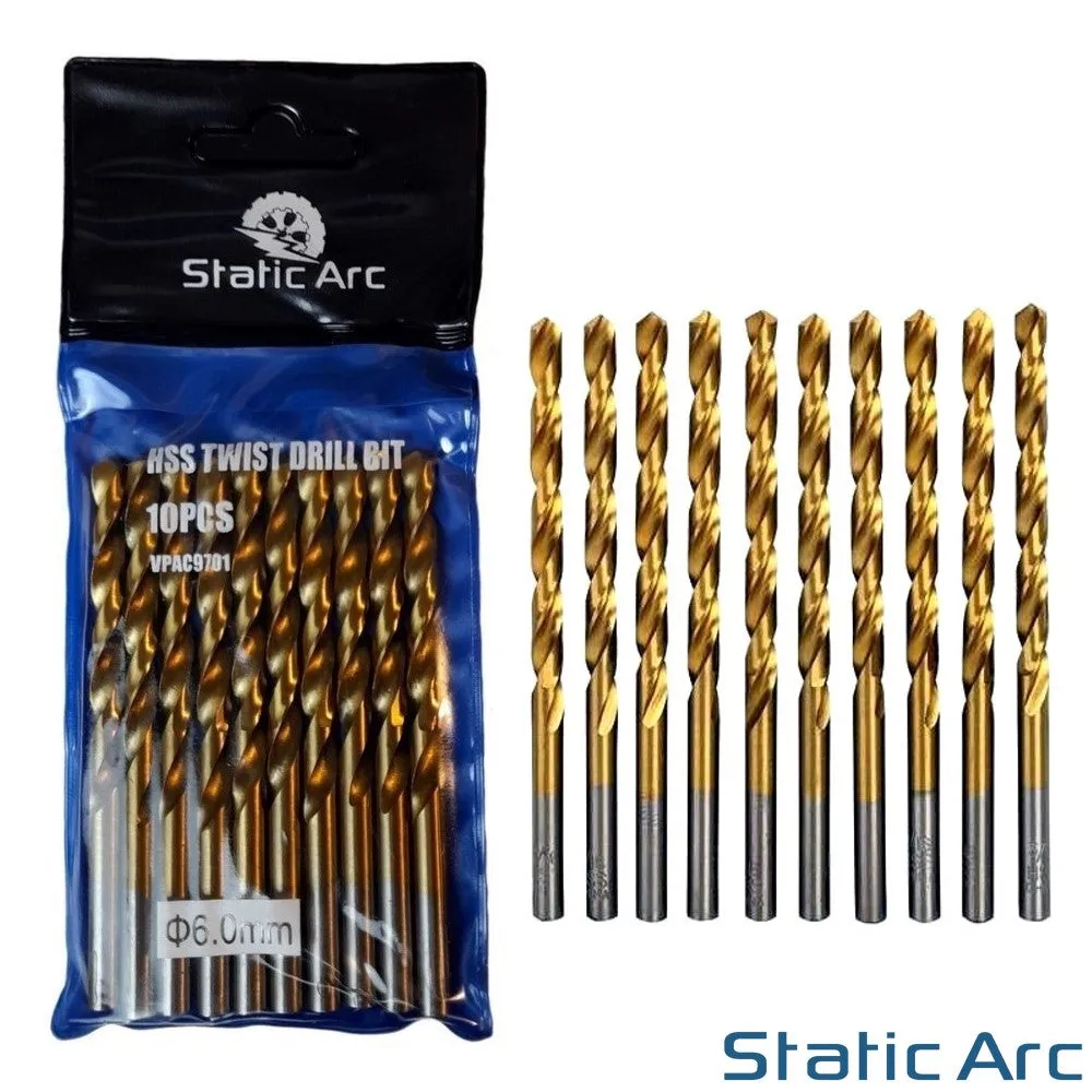 10x HSS TITANIUM COATED DRILL BIT SET PACK METAL WOOD PLASTIC HOLE 1/2/3/4/5/6mm