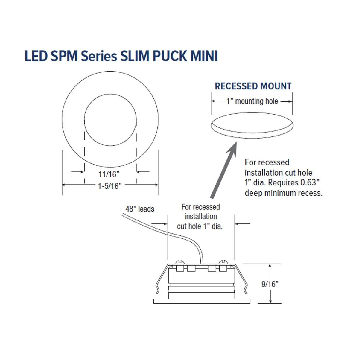 12VDC Recess Mount LED Slim Puck Mini, 4000K, 95 Lumens, White