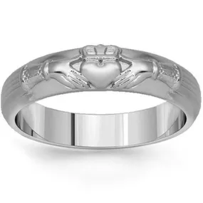 14K Solid White Gold Mens Irish Claddagh Wedding Band