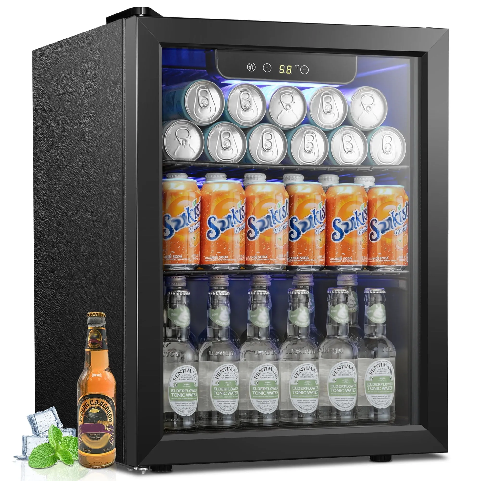 1.6 cu.ft 16 Bottle Wine Cellar, 67 Cans Mini Fridge w/ Glass Door & Adjustable Removable Shelves, Black