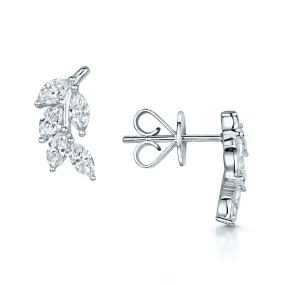 18ct White Gold Marquise Diamond Leaf Stud Earrings