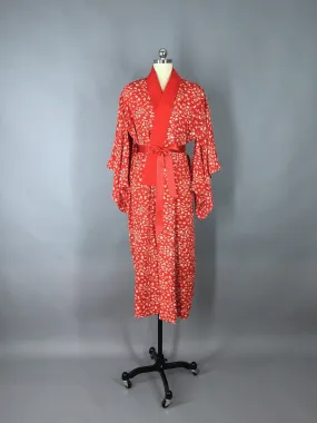 1930s Vintage Silk Kimono Robe / Novelty Print Drums & Hats