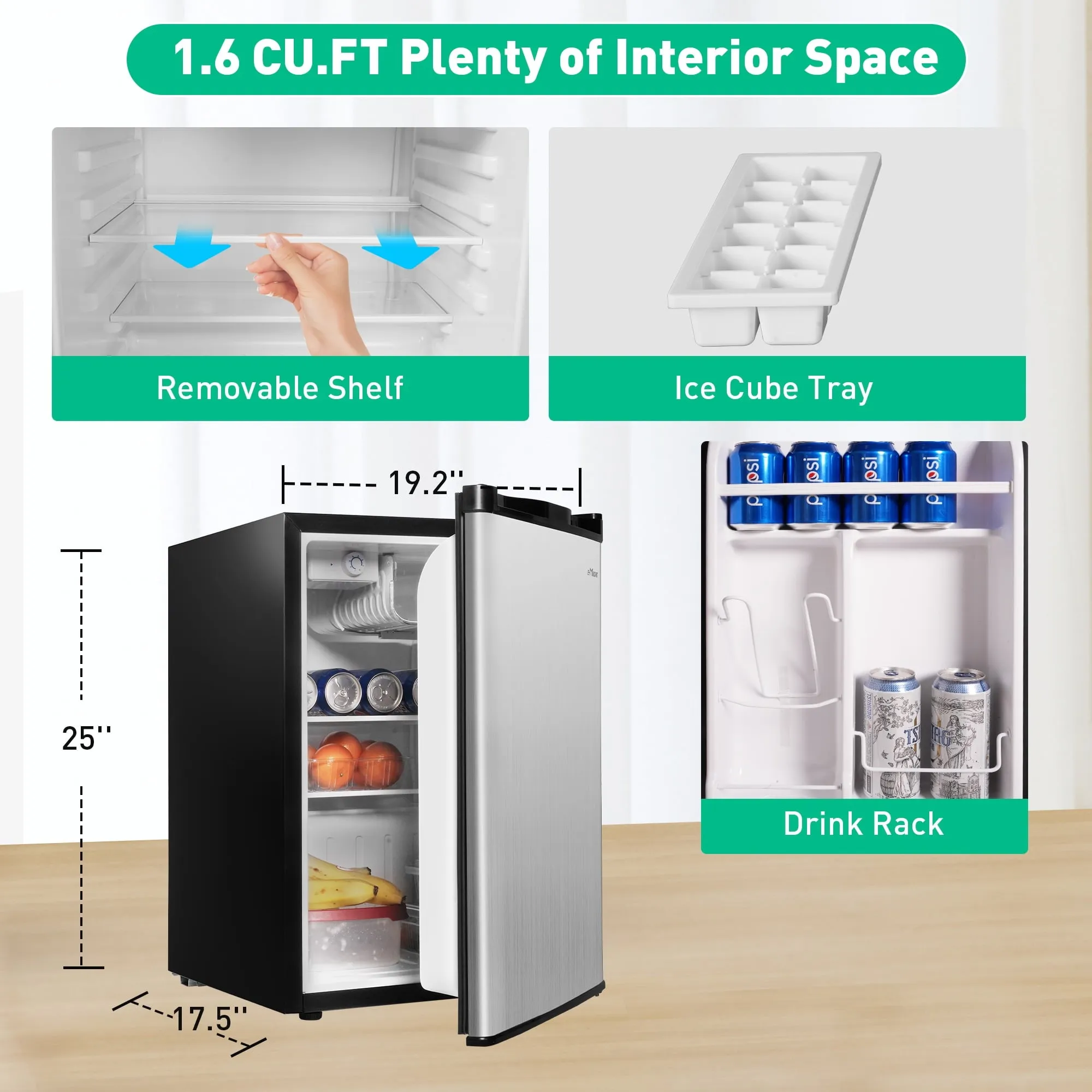 2.6 Cu.ft. Mini Fridge with Freezer, Single-Door Compact Refrigerator with Reversible Door, Adjustable Legs&Thermostat Control, Removable Shelf, Small Fridge Perfect for Home/Dorm/Office/Apartment