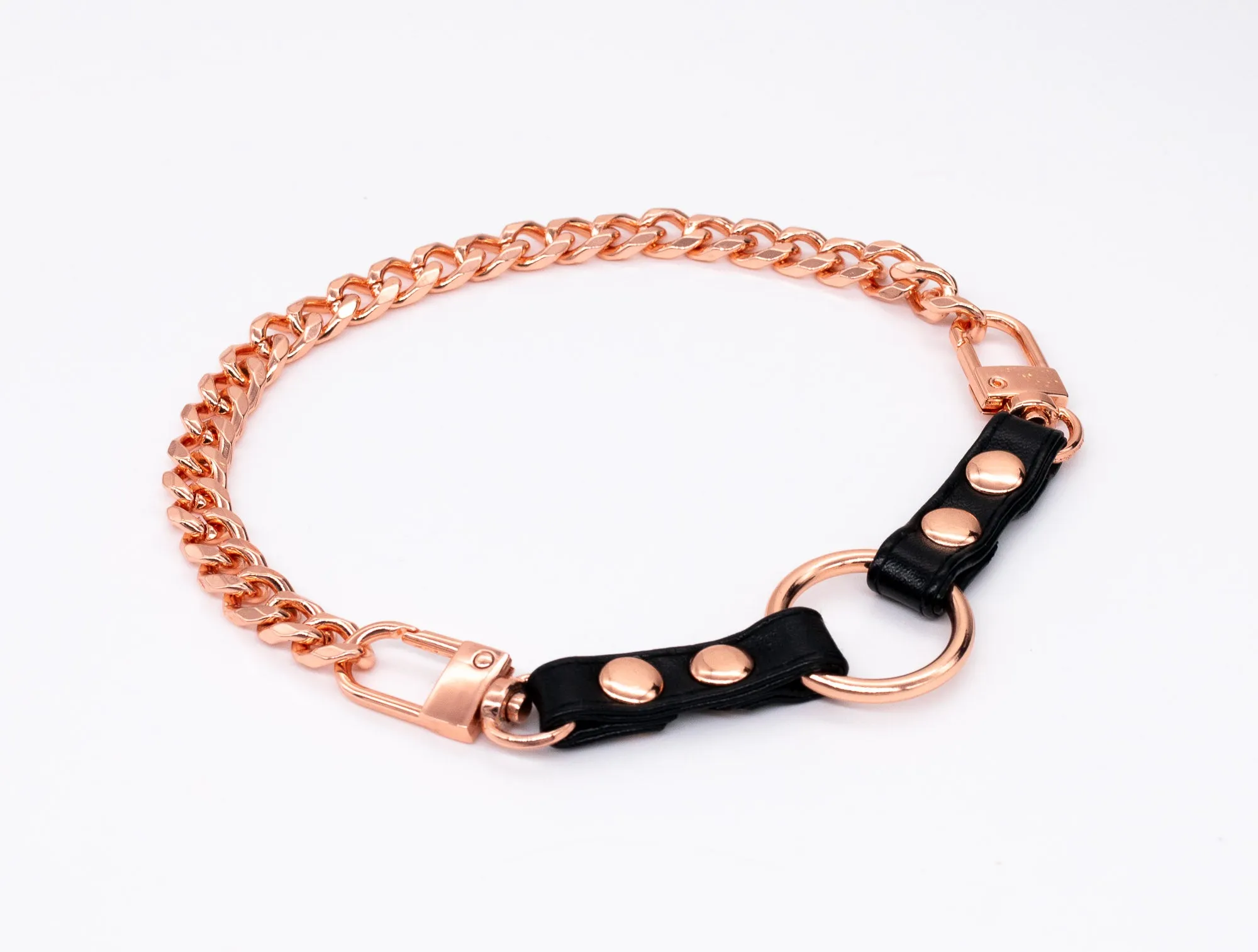 3/8" Black Vegan Leather Split O-Ring Collar in Rose Gold