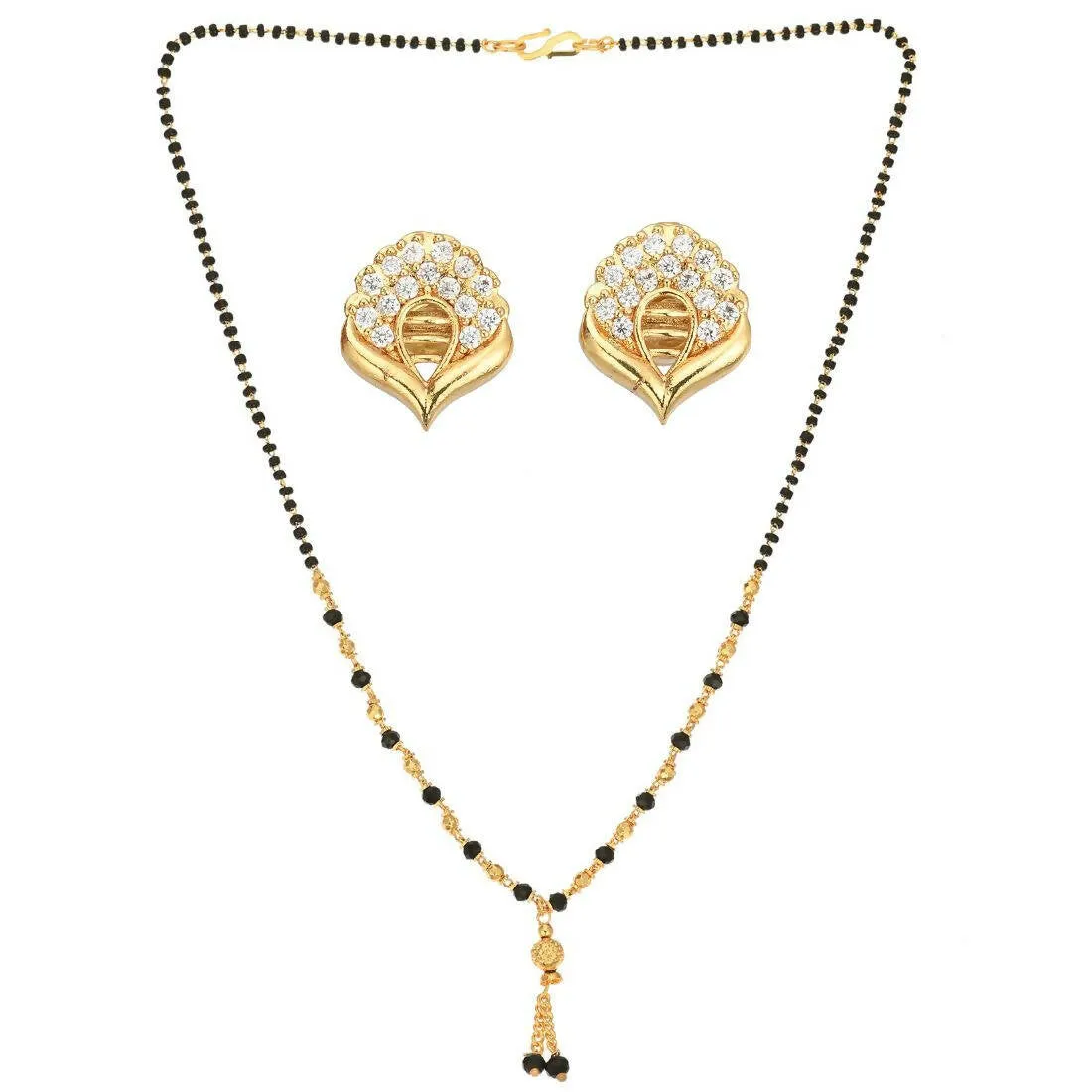 AanyaCentric Gold Plated Short Mangalsutra Set with Earrings