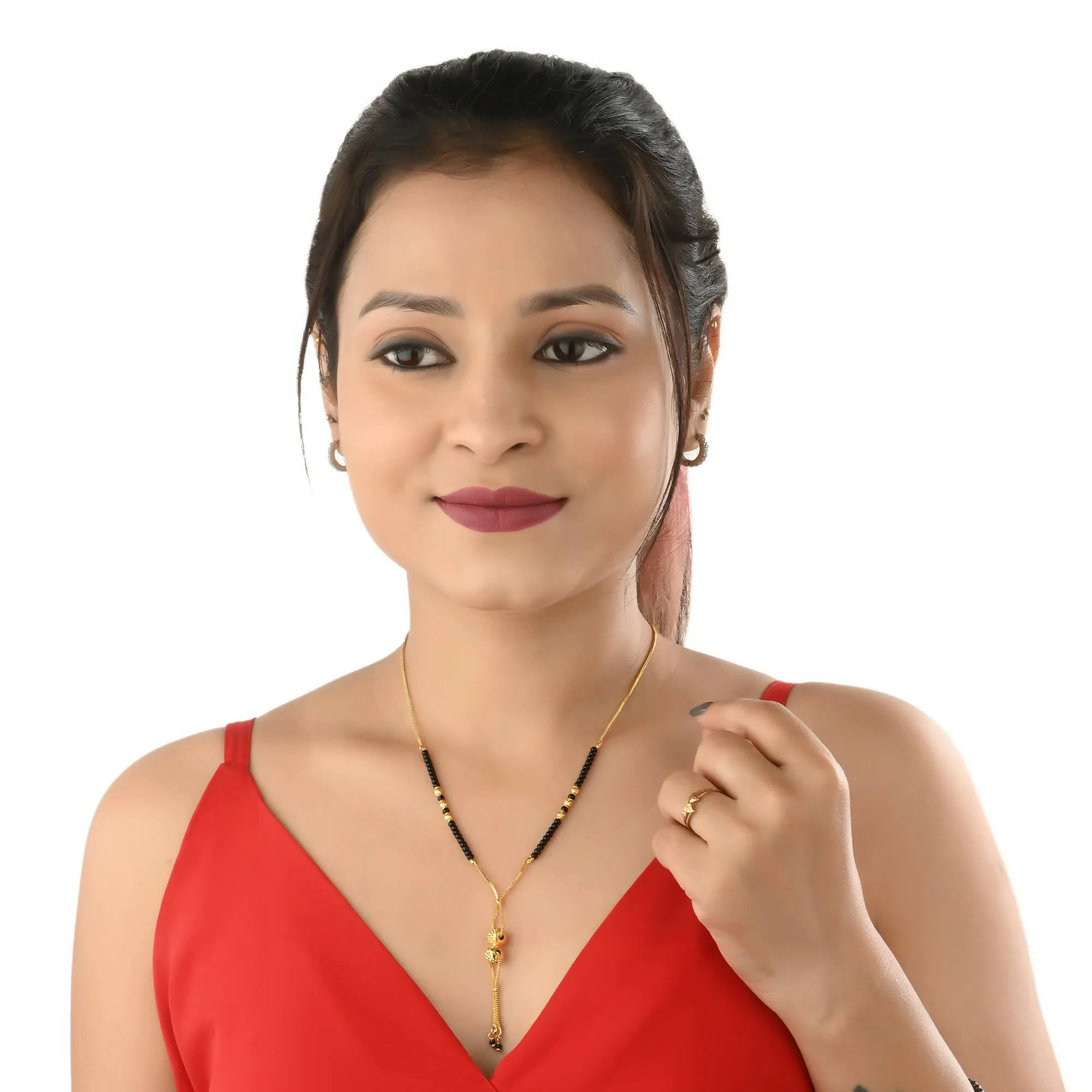 AanyaCentric Gold Plated Short Mangalsutra Set with Earrings