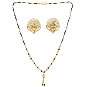 AanyaCentric Gold Plated Short Mangalsutra Set with Earrings