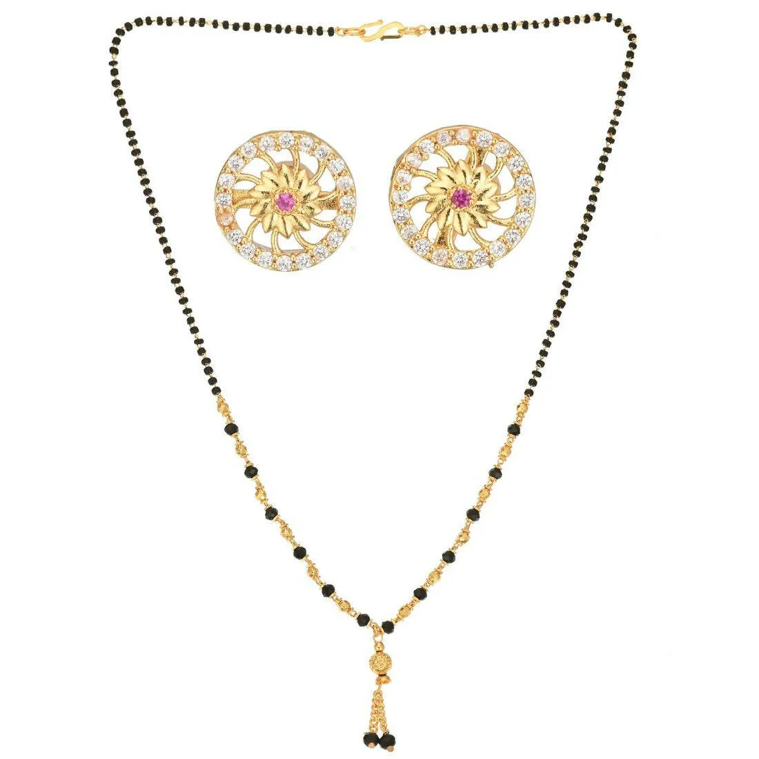 AanyaCentric Gold Plated Short Mangalsutra Set with Earrings