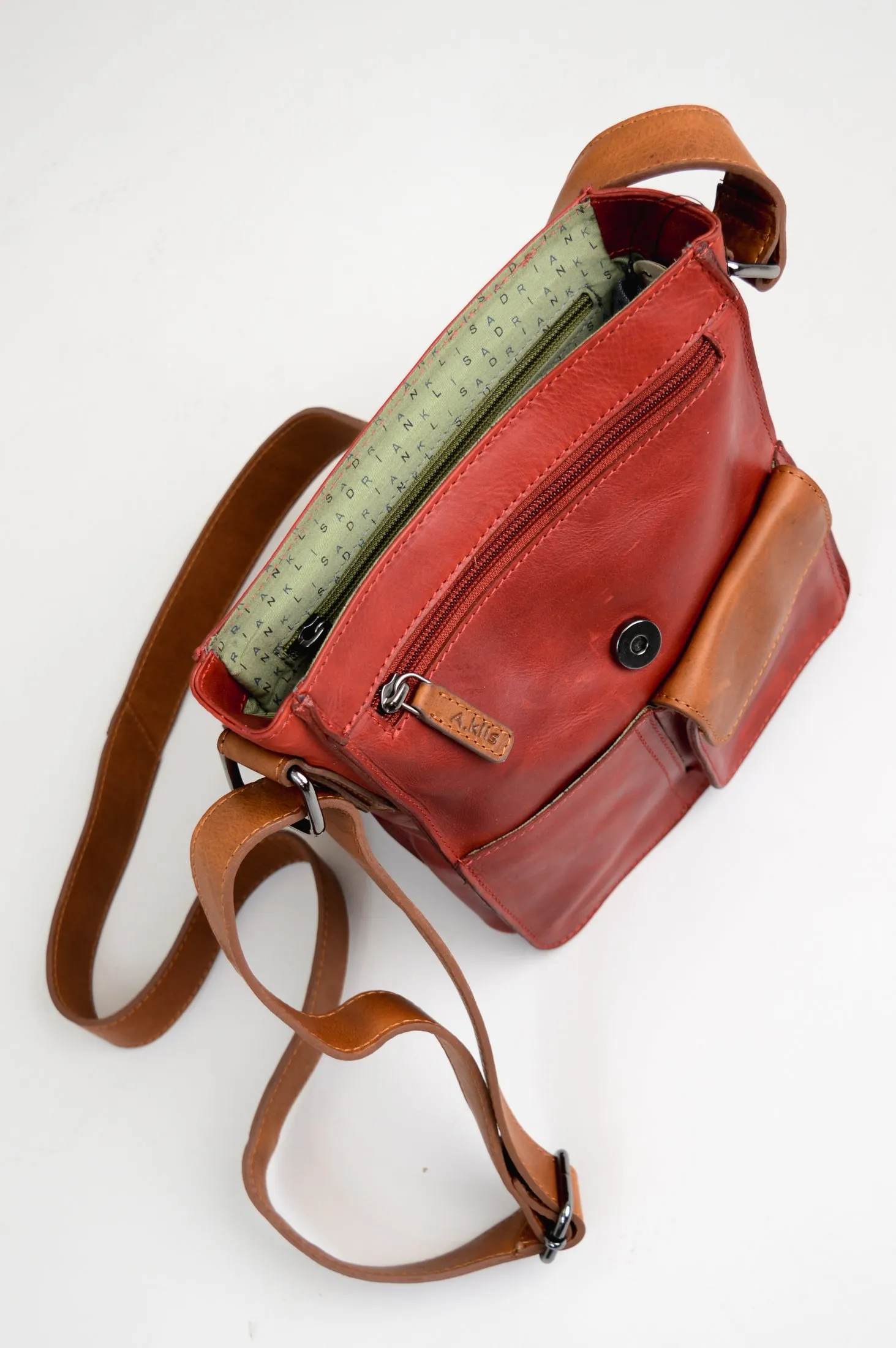 Adrian Klis 1728 Bag, Red/Tan, Buffalo Leather