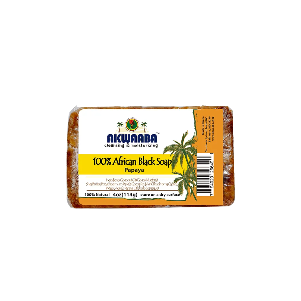 Akwaaba African Black Soap Bar (Papaya) 4oz