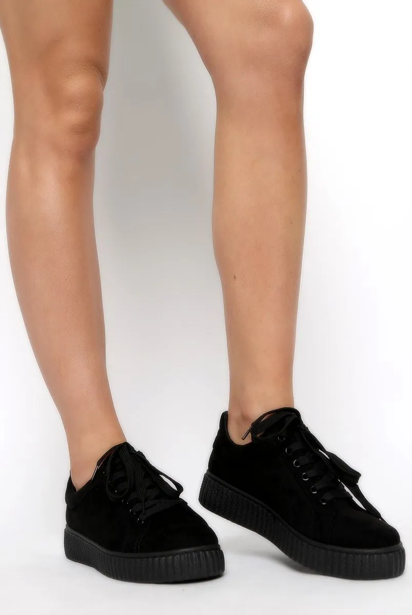 All Black Suede Lace Up Creepers - Fatima