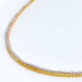 Alternating Beaded Three Tone 22K Gold Chain - 16"