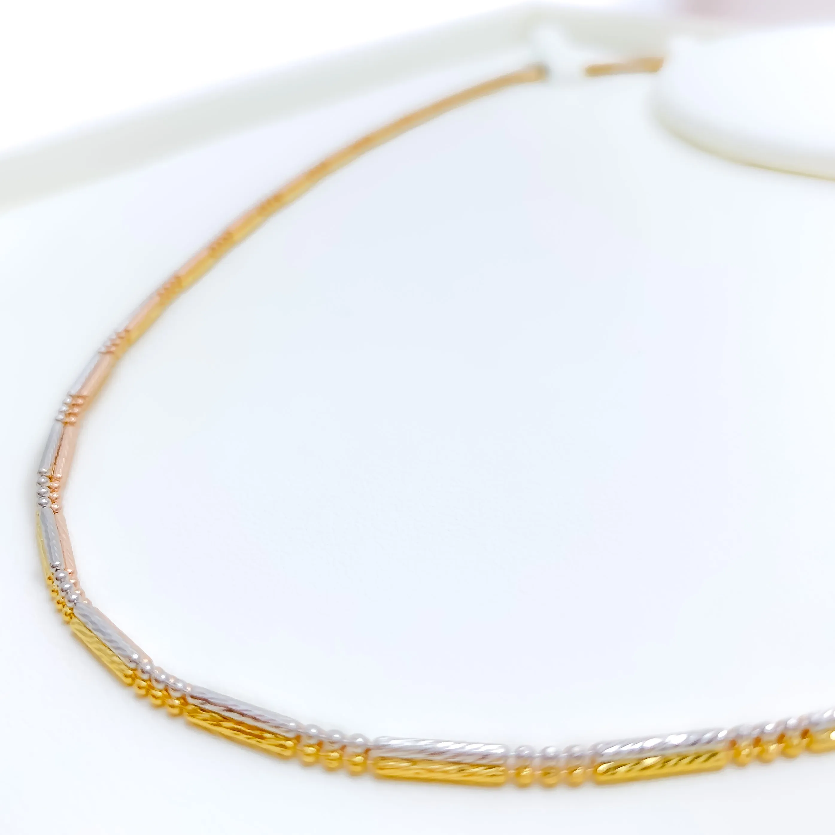 Alternating Beaded Three Tone 22K Gold Chain - 16"