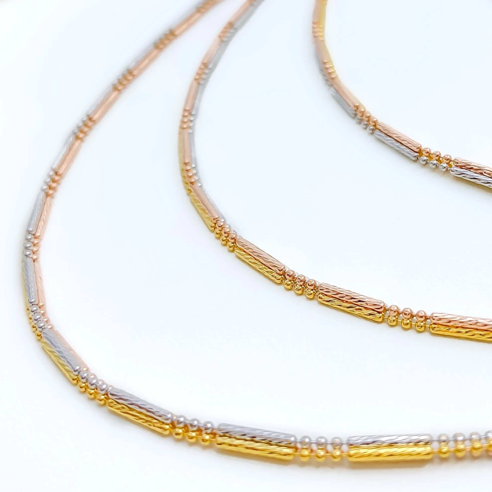 Alternating Beaded Three Tone 22K Gold Chain - 18"