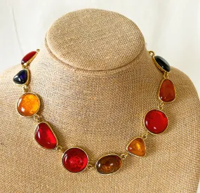 Amazing rare high quality designer vogue bijoux style poured glass stone necklace