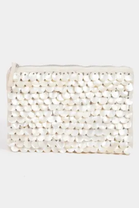 ARIEL MOTHER OF PEARL BEADED CLUTCH