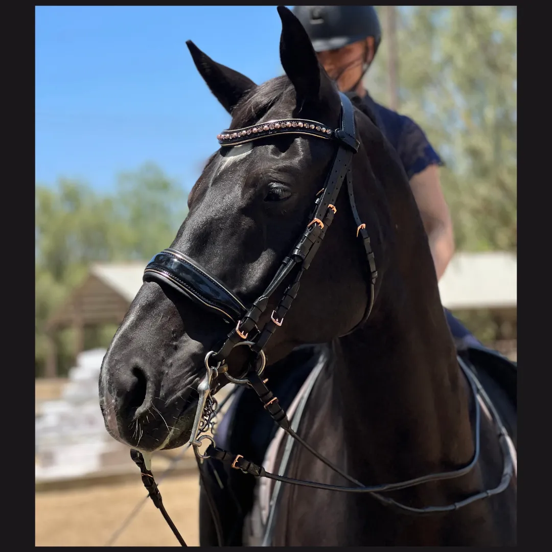 Aurelia Rose Gold Black Patent Double Bridle