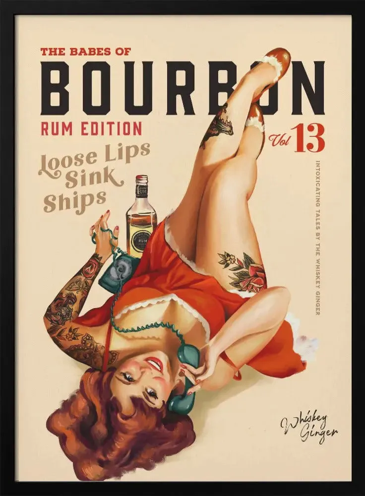 Babes of Bourbon Vol 13 Rum Drinking Pinup Girl Art - Stretched Canvas, Poster or Fine Art Print