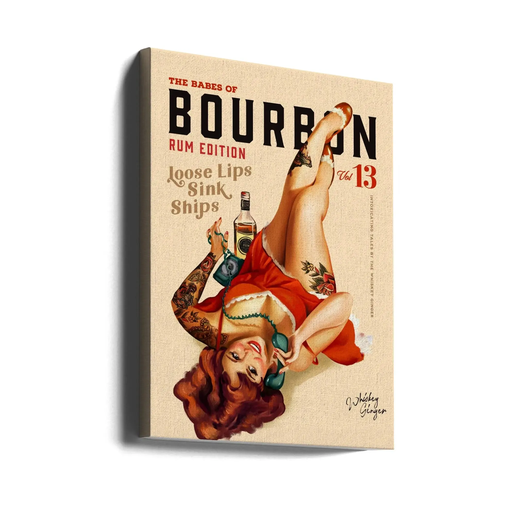 Babes of Bourbon Vol 13 Rum Drinking Pinup Girl Art - Stretched Canvas, Poster or Fine Art Print