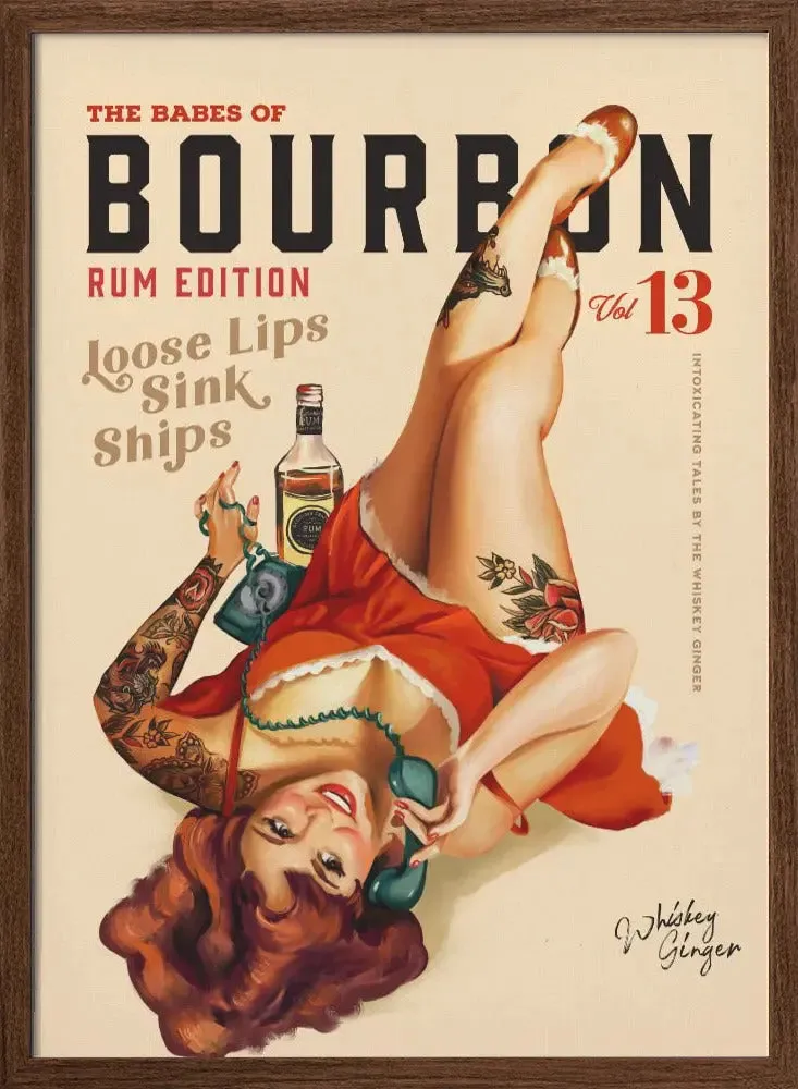 Babes of Bourbon Vol 13 Rum Drinking Pinup Girl Art - Stretched Canvas, Poster or Fine Art Print