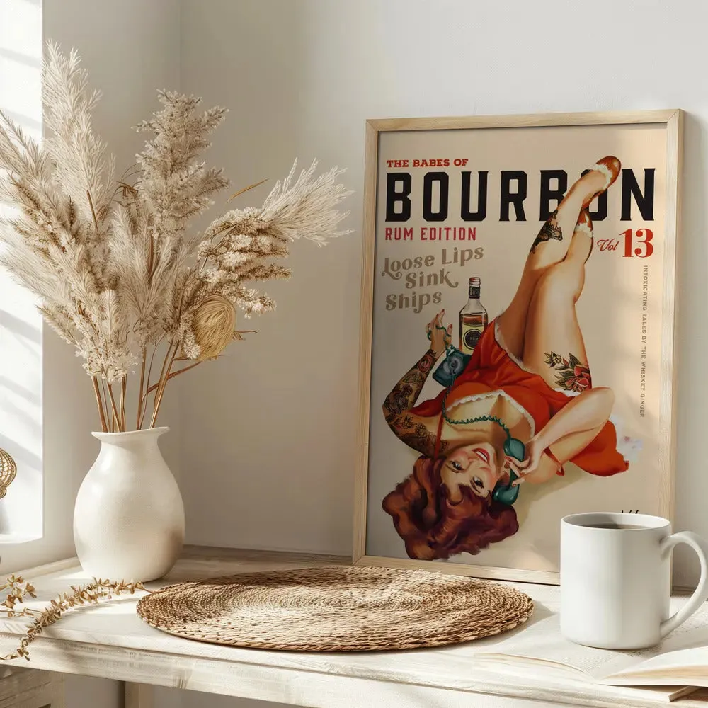 Babes of Bourbon Vol 13 Rum Drinking Pinup Girl Art - Stretched Canvas, Poster or Fine Art Print