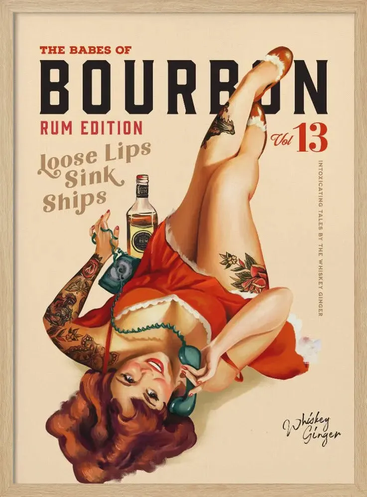 Babes of Bourbon Vol 13 Rum Drinking Pinup Girl Art - Stretched Canvas, Poster or Fine Art Print