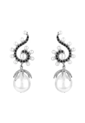 Baroque Pearl Poseidon Gemstone Drop Earrings Black Silver