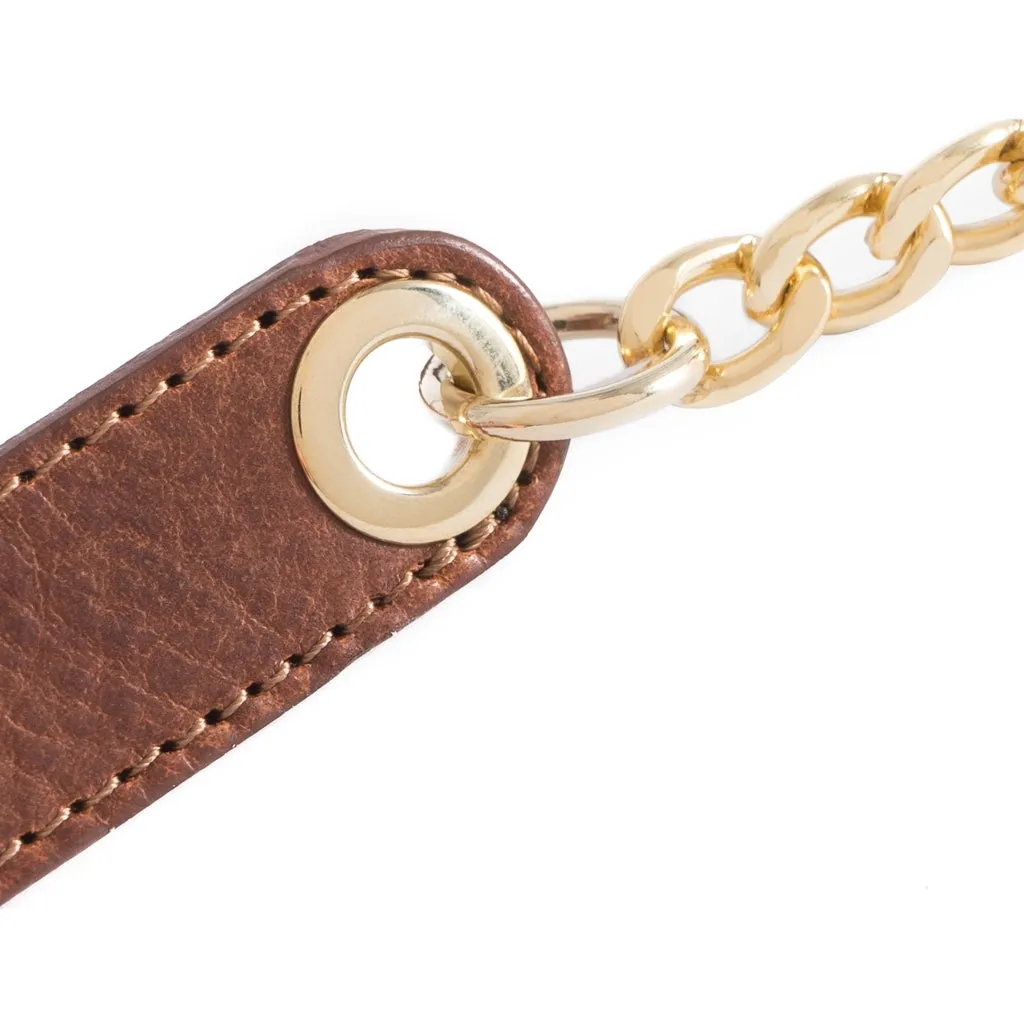 Beautiful leather belt with chain detail / 14930 - Cognac