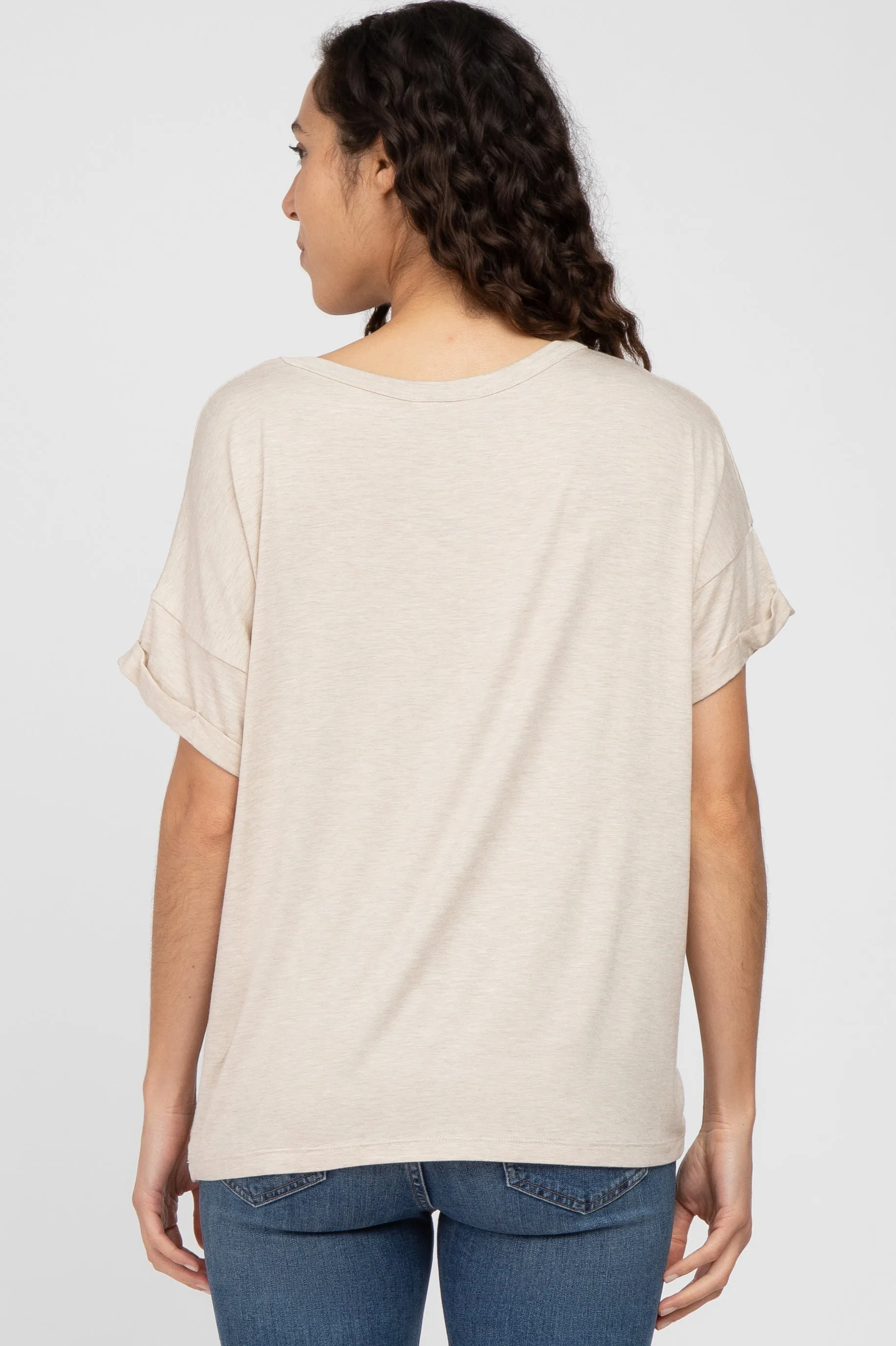 Beige Basic Pocket Front Short Sleeve Top