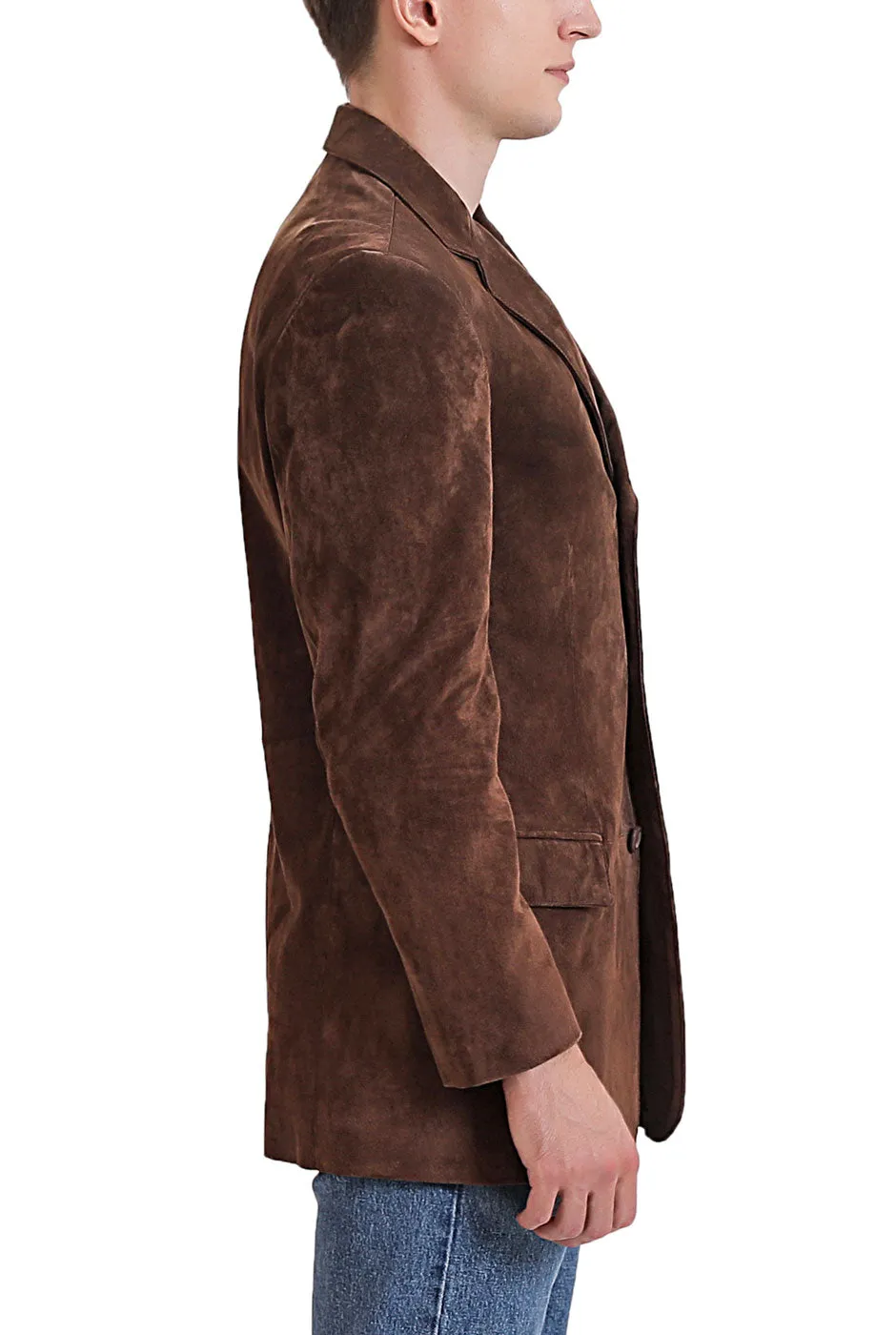 BGSD Men Robert Three-Button Suede Leather Blazer