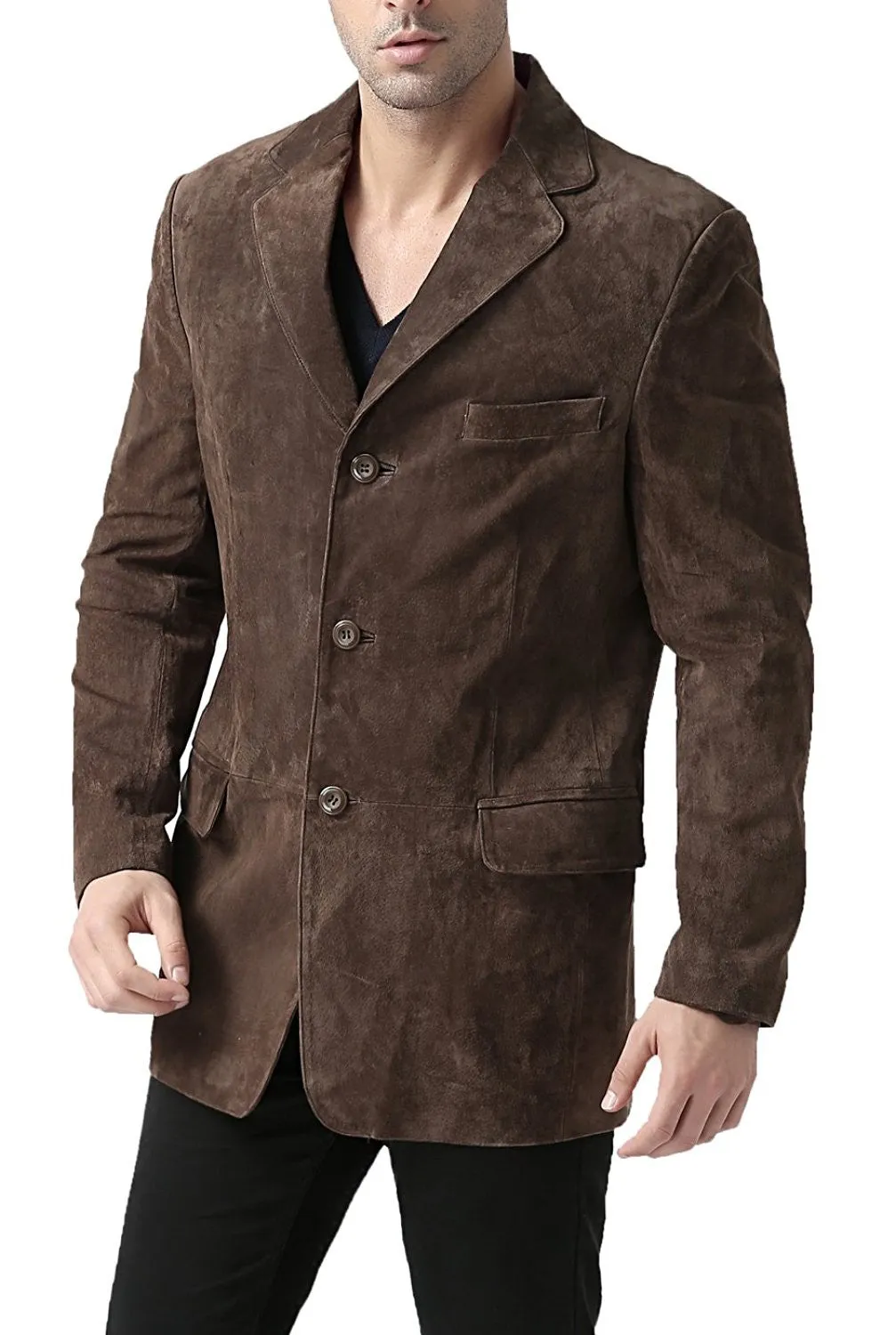 BGSD Men Robert Three-Button Suede Leather Blazer