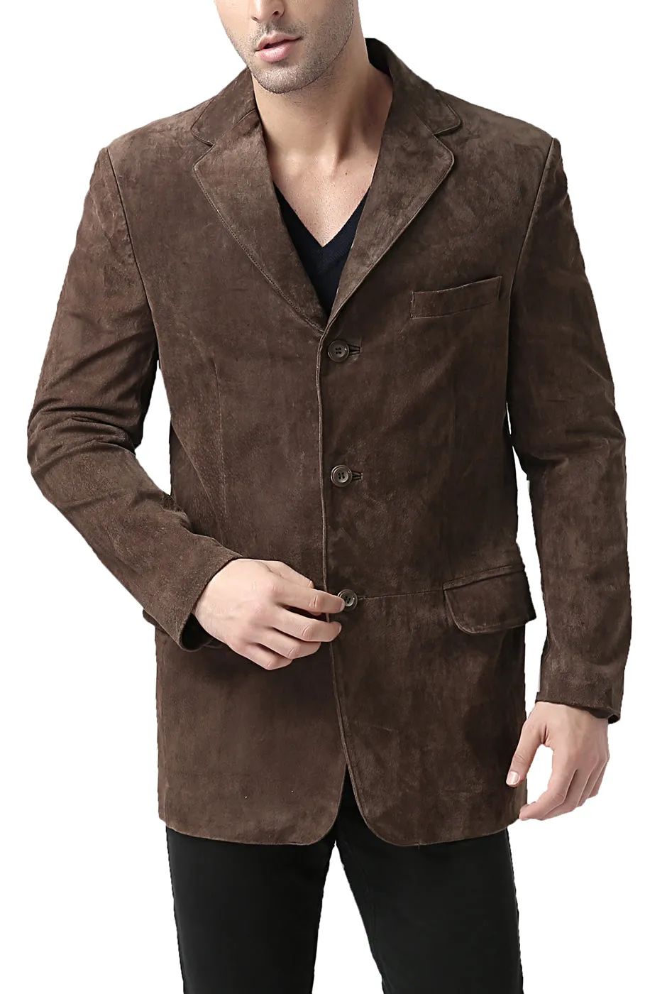 BGSD Men Robert Three-Button Suede Leather Blazer