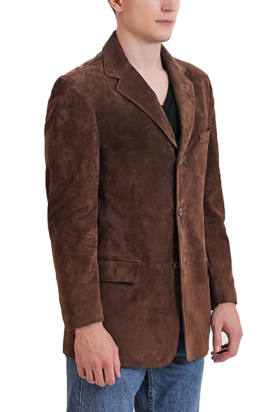 BGSD Men Robert Three-Button Suede Leather Blazer