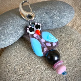 Big Silly Bird Clip-on Necklace, Shungite, Artisan Lampwork Glass Bead