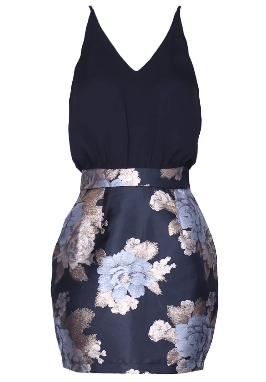 Black 2 in1 Floral Metallic Mini Dress