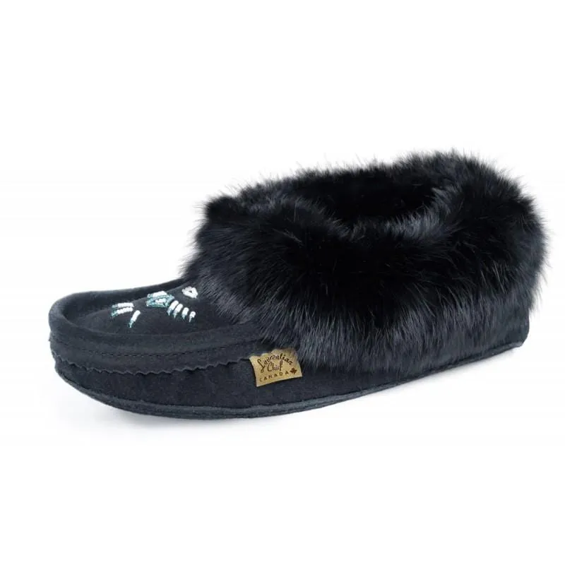 Black: Fur Trimmed Moccasin