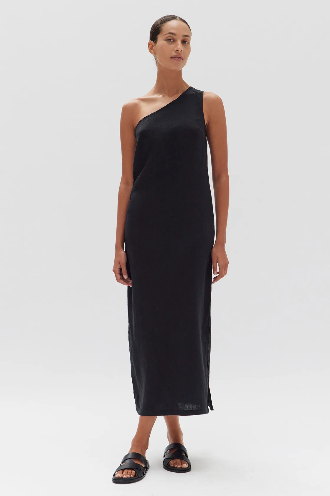 Bonnie Black Linen One Shoulder Maxi Dress