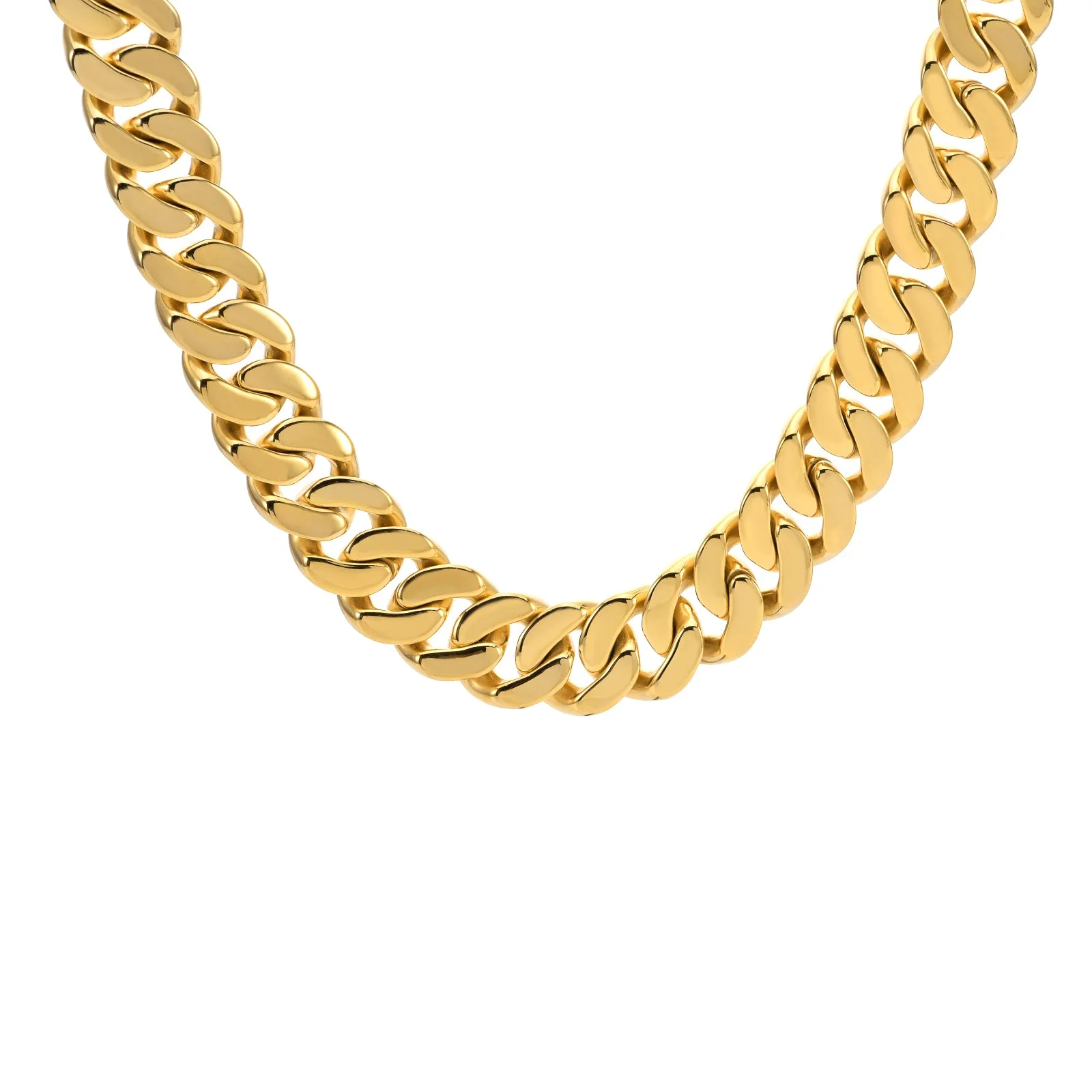 C160G B.Tiff 16mm Flat Cuban Link Gold Plated Stainless Steel Necklace