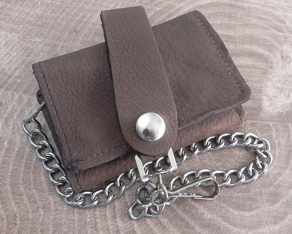 Chain Wallet Brown Trifold Leather Biker Soft