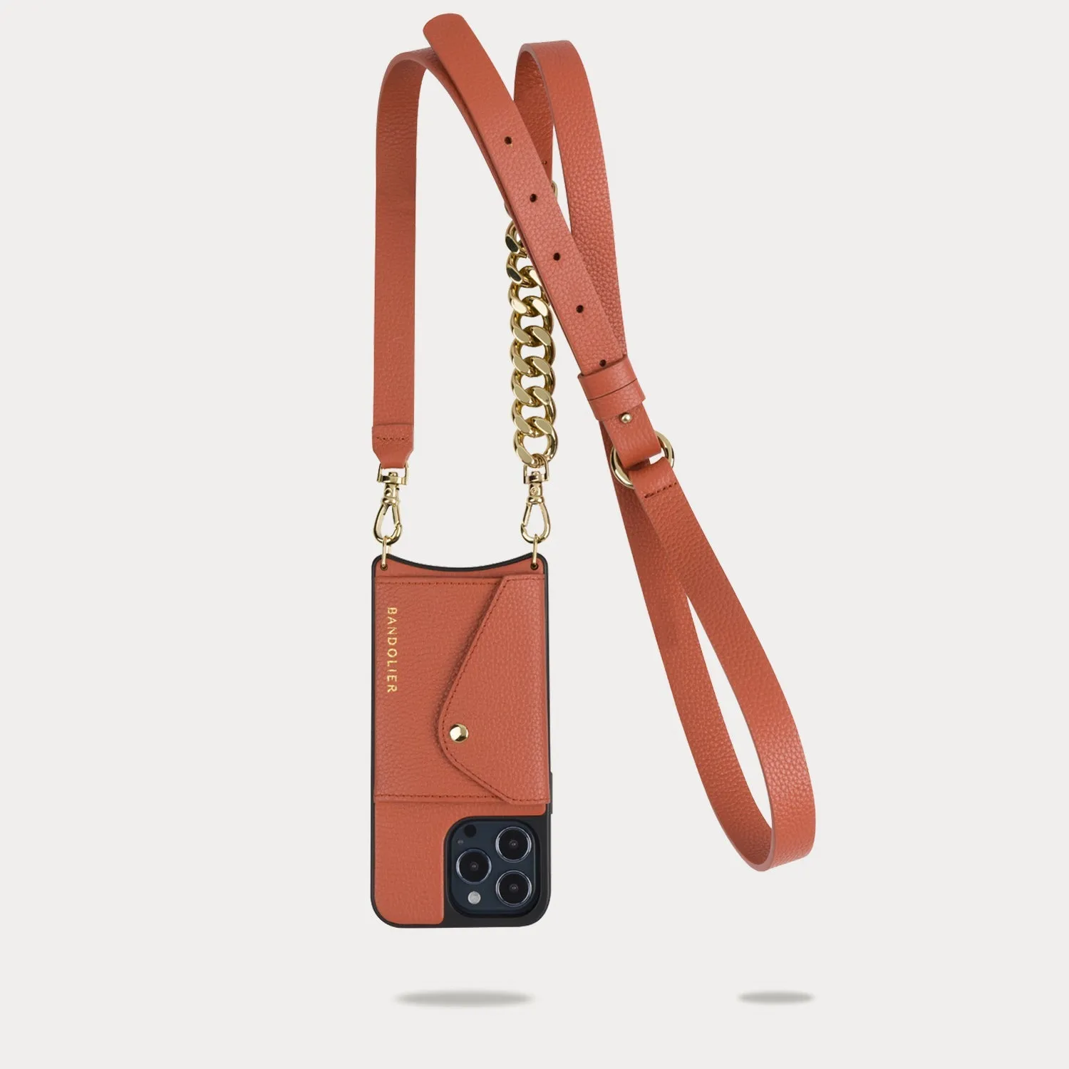 Charlotte Pebble Leather Crossbody Bandolier - Clay/Gold