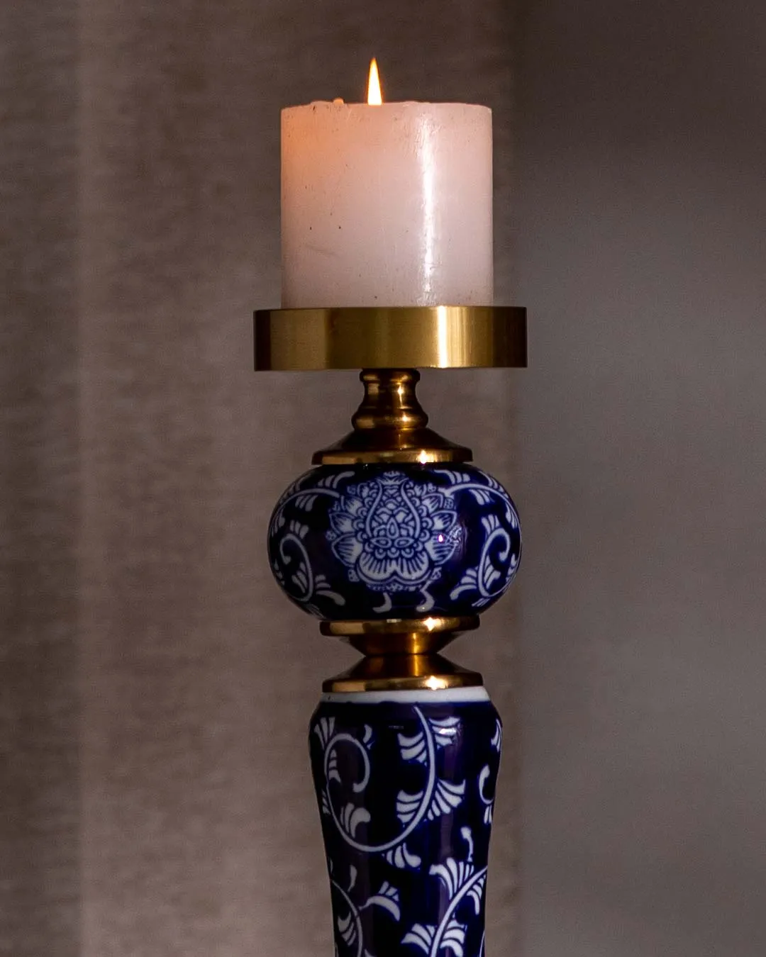 'Chrysanthemum' Ming Pillar Candle Holder - Large