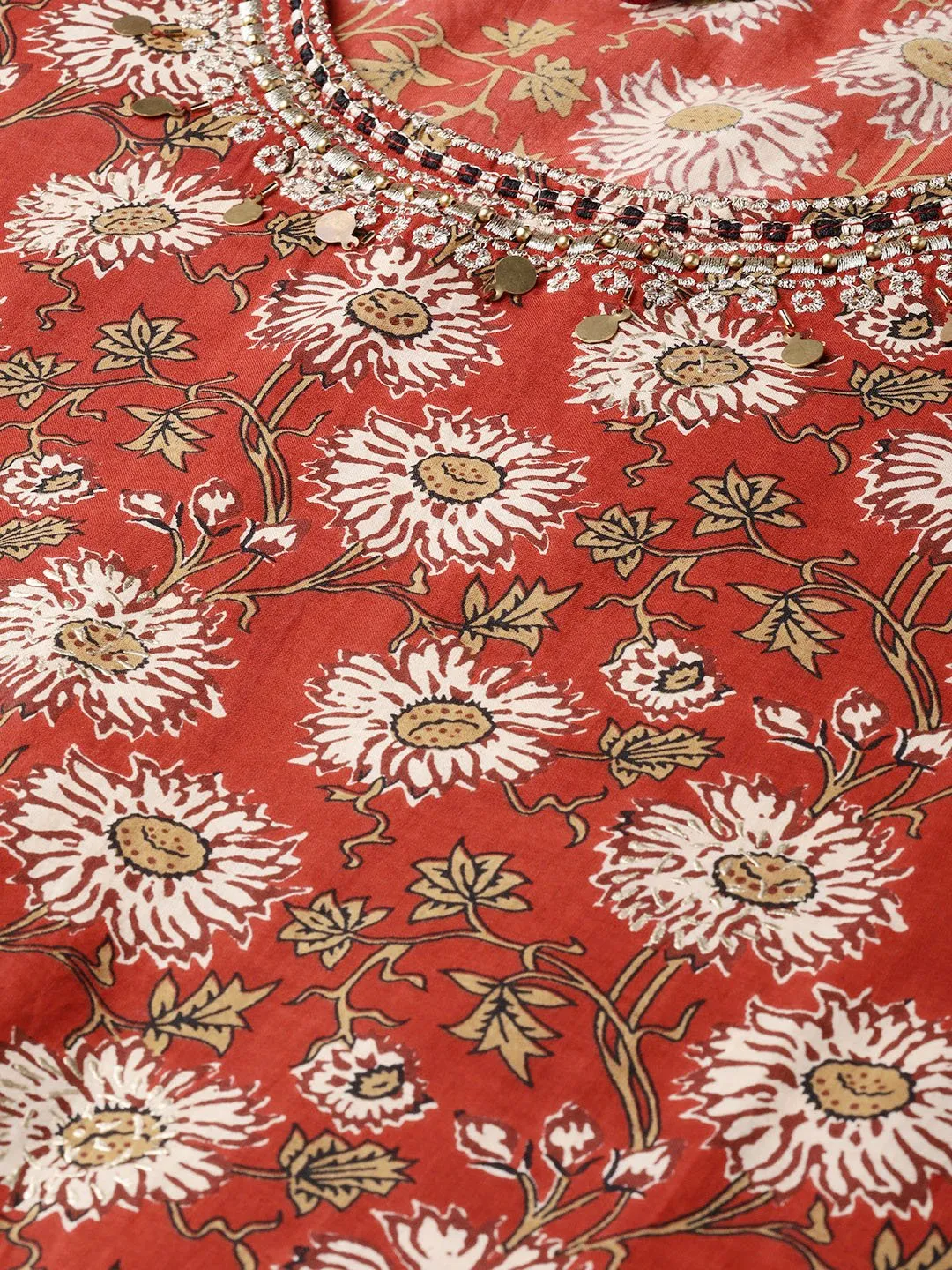 Cinnamon Kalamkari Kurta, Palazzo & Dupatta Set