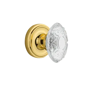 Classic Rosette with Crystal Victorian Knob in Unlacquered Brass