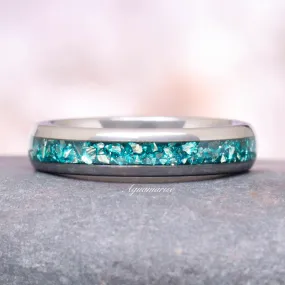 Crushed Aquamarine Wedding Band- 4MM Tungsten