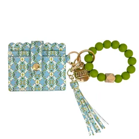 English Garden Blue Keychain Wristlet Wallet