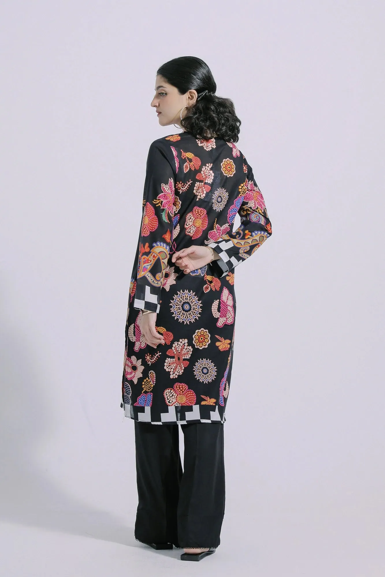 Ethnic Black Printed Lawn Shirt