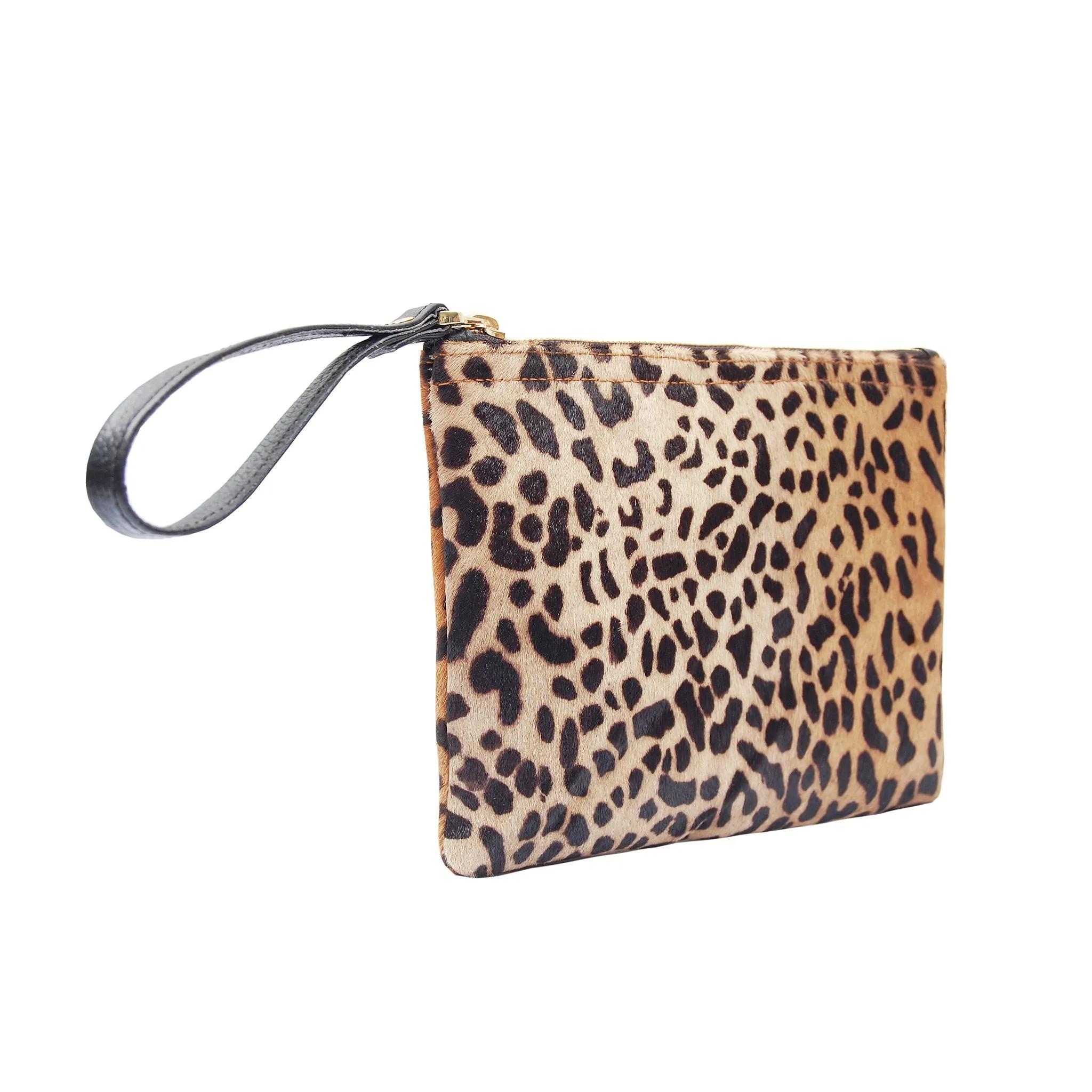 Exclusive Leopard Print Hide Wristlet Medium Cluth