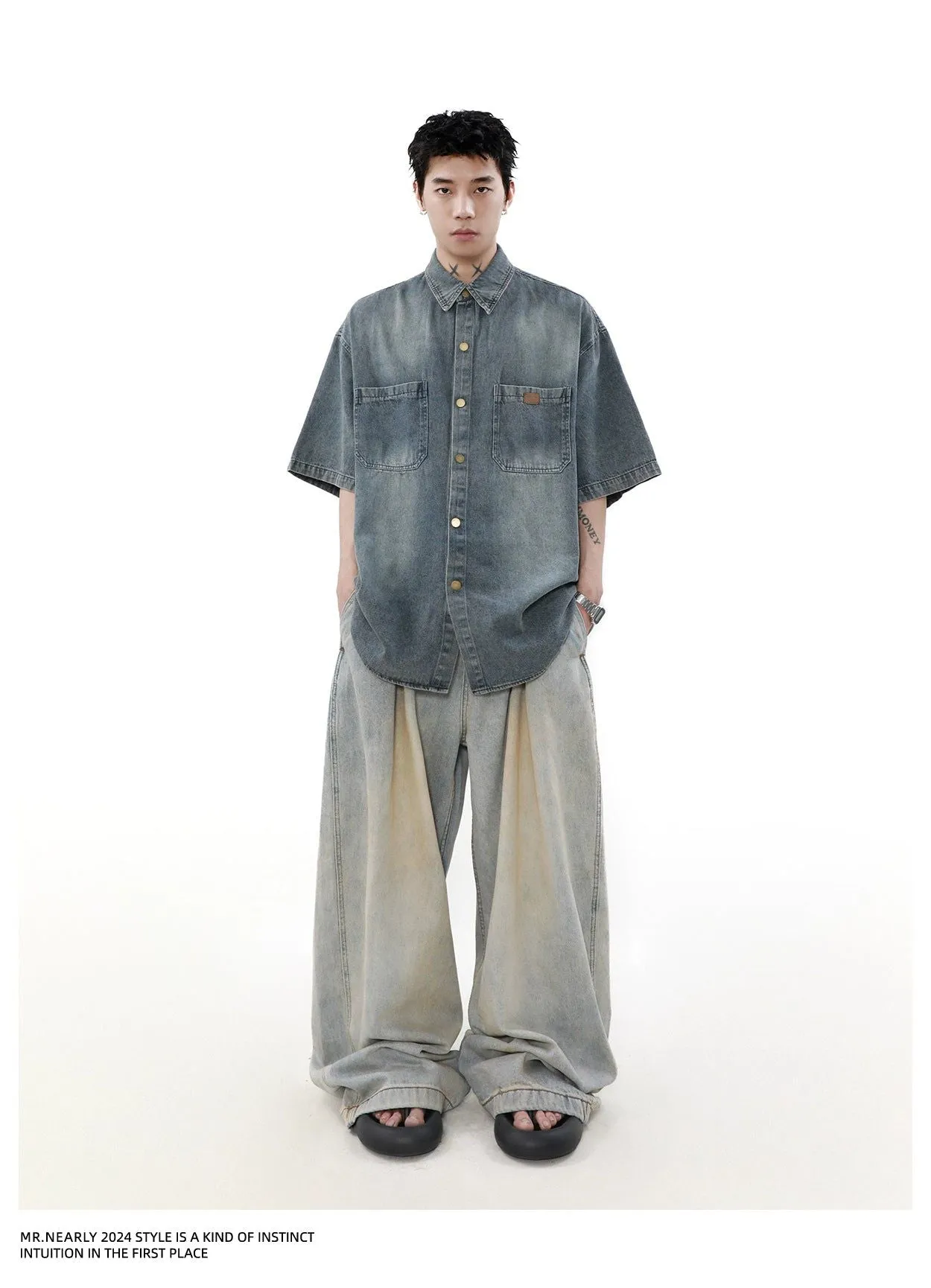 Faded Effect Front Pocket Denim Shirt