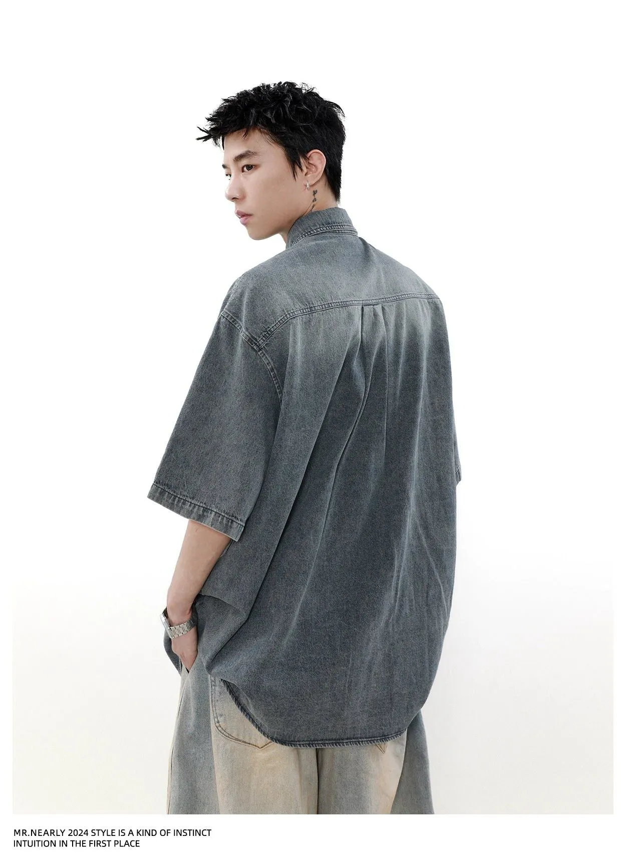 Faded Effect Front Pocket Denim Shirt